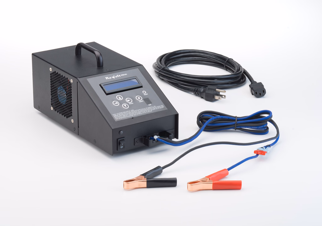 The ReVolt Pro-S1 unit with its power cord and battery leads